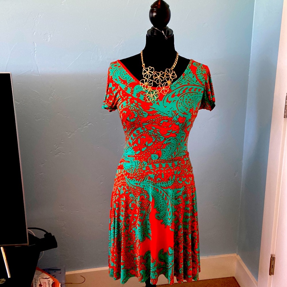 Teal @ orange cut out back dress size large - brand new with tag “groovy” brand